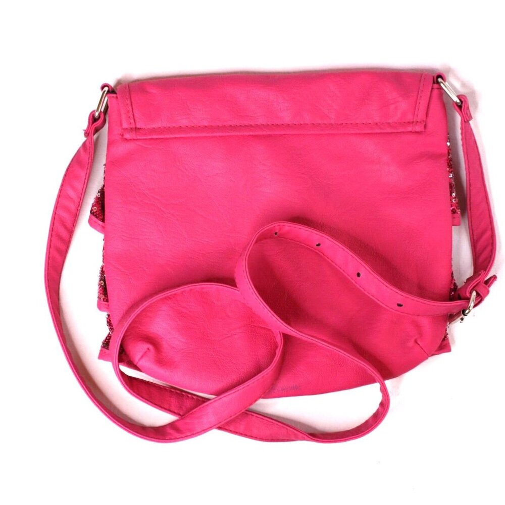 Betsey Johnson Betseyville Hot Pink Sequin Sparkly Ruffled Crossbody Bag Purse - Picture 2 of 5
